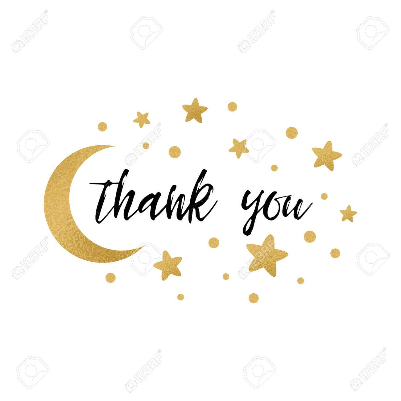 Vector Phrase Thank You Decorated Gold Stars And Golden Moon.. For Thank You Card Template For Baby Shower