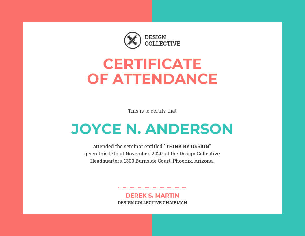 Vibrant Certificate Of Attendance Template For Volunteer Certificate Templates