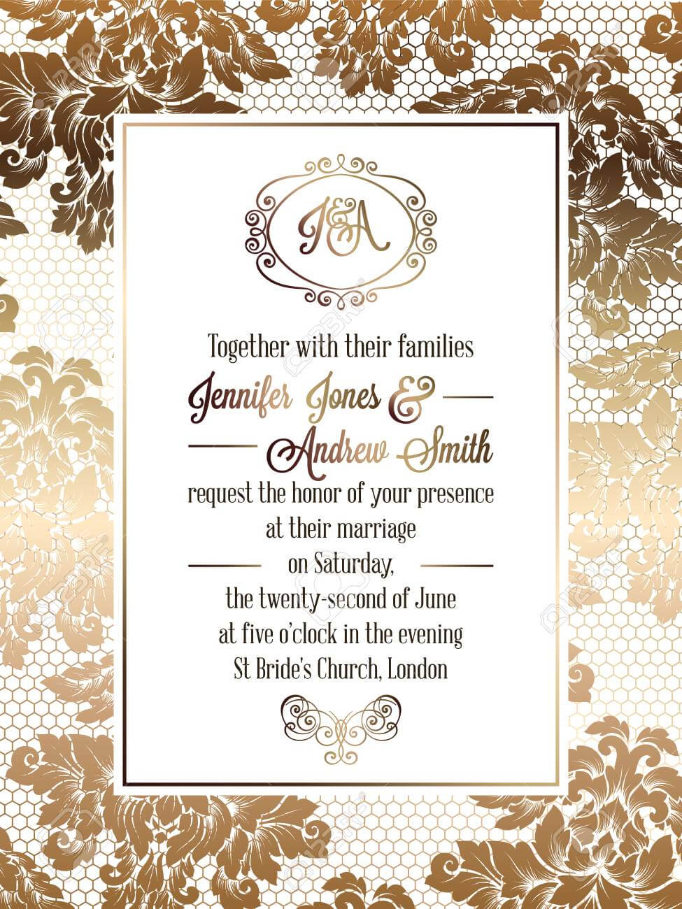 Vintage Baroque Style Wedding Invitation Card Template.. Elegant.. Within Free E Wedding Invitation Card Templates