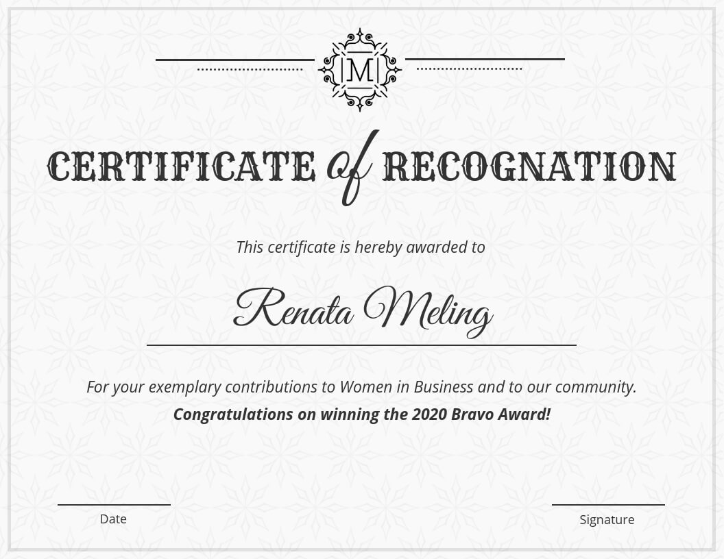 Vintage Certificate Of Recognition Template With Template For Certificate Of Award