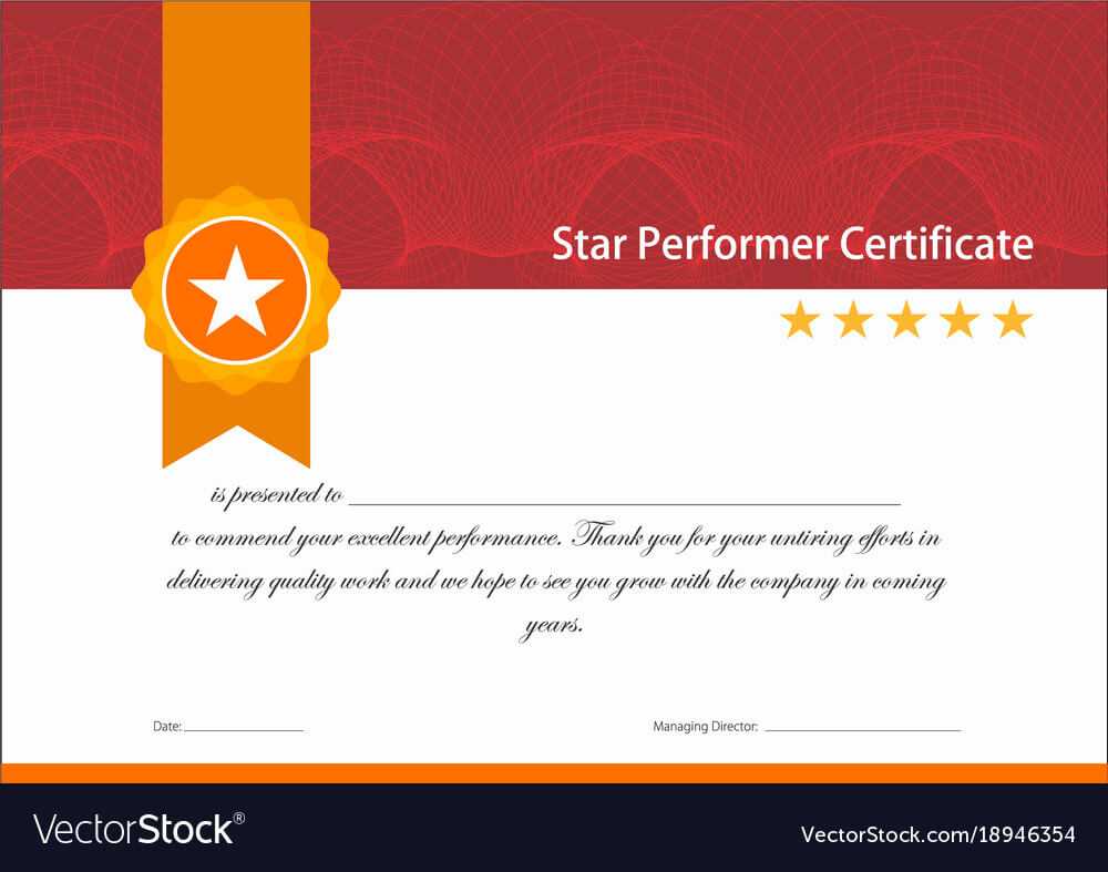 Vintage Red And Gold Star Performer Certificate Inside Star Performer Certificate Templates