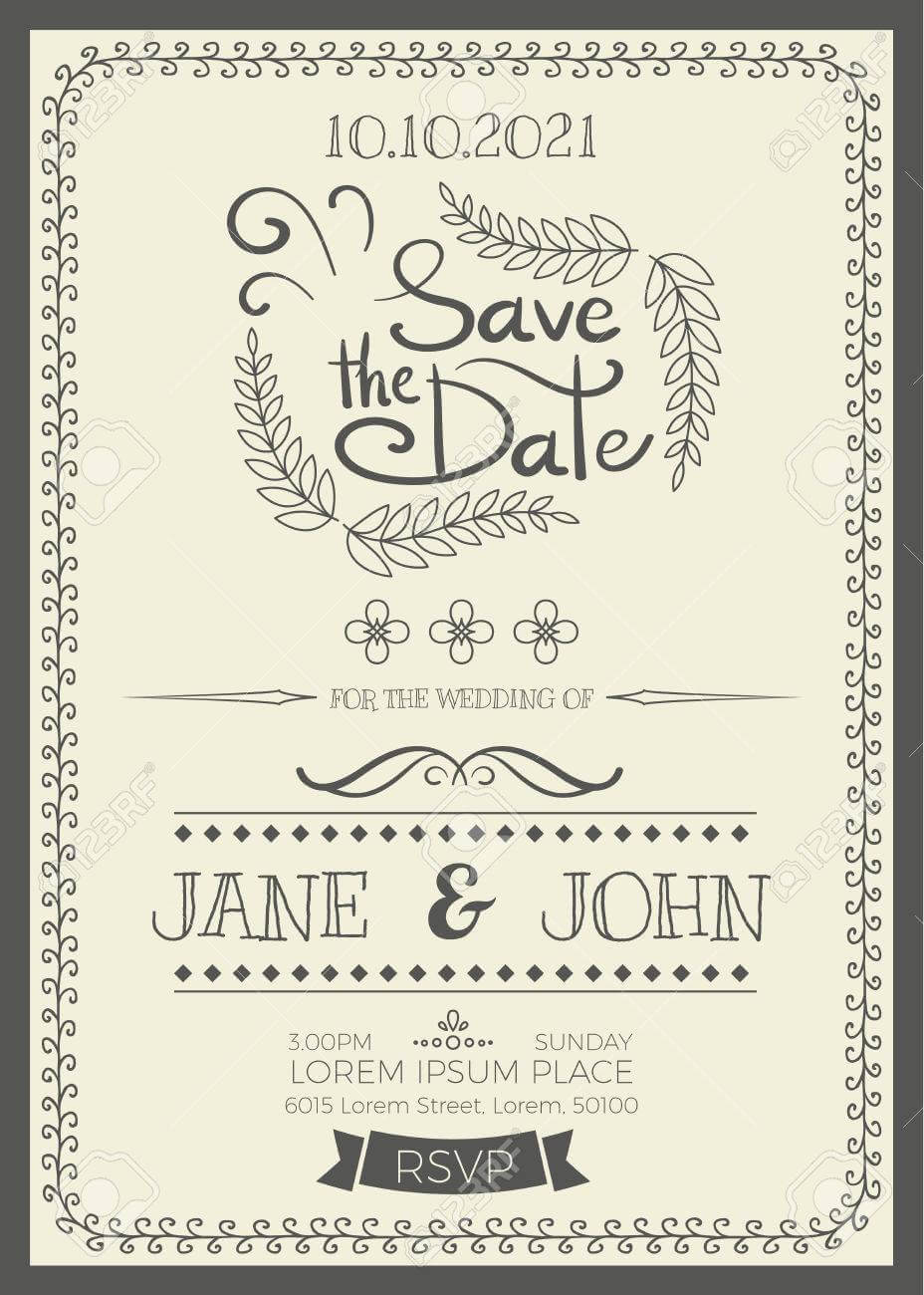 Vintage Wedding Invitation Card A5 Size Frame Layout Template Inside Wedding Card Size Template