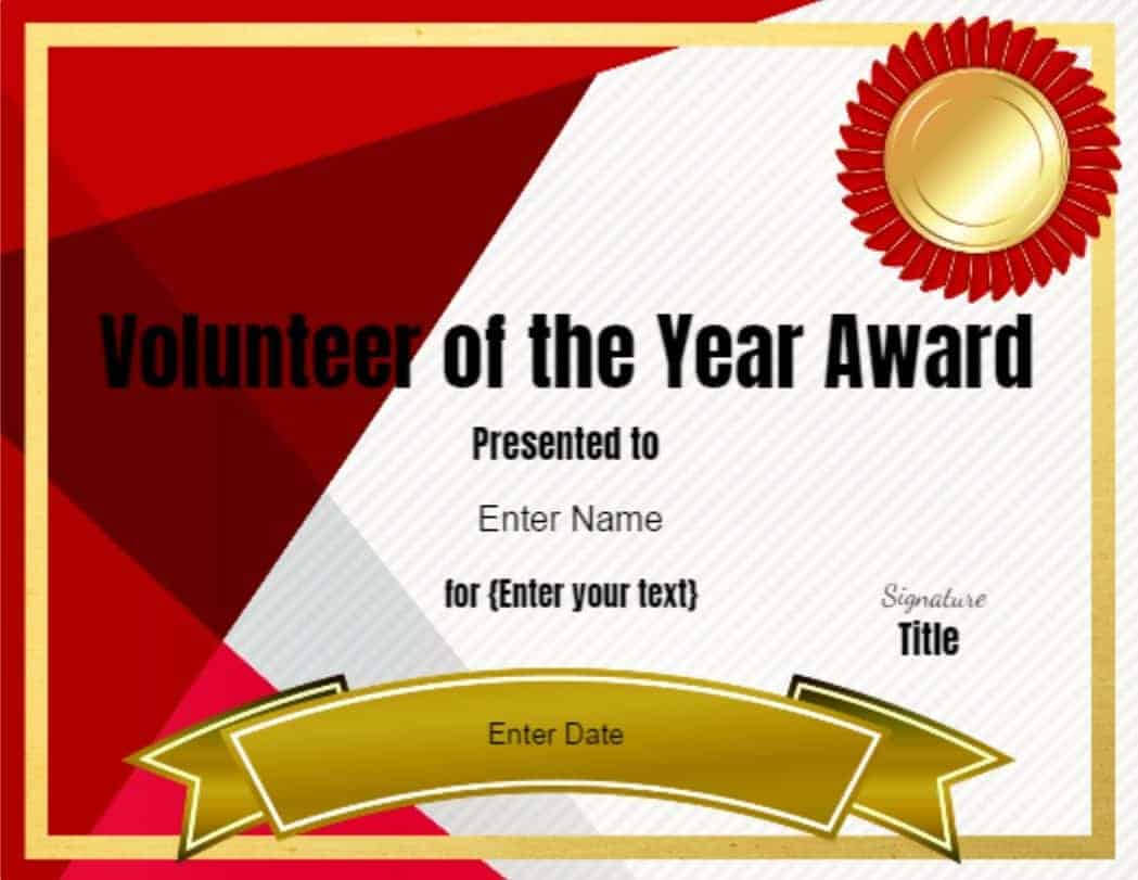 Volunteer Certificate Of Appreciation | Customize Online With Volunteer Of The Year Certificate Template