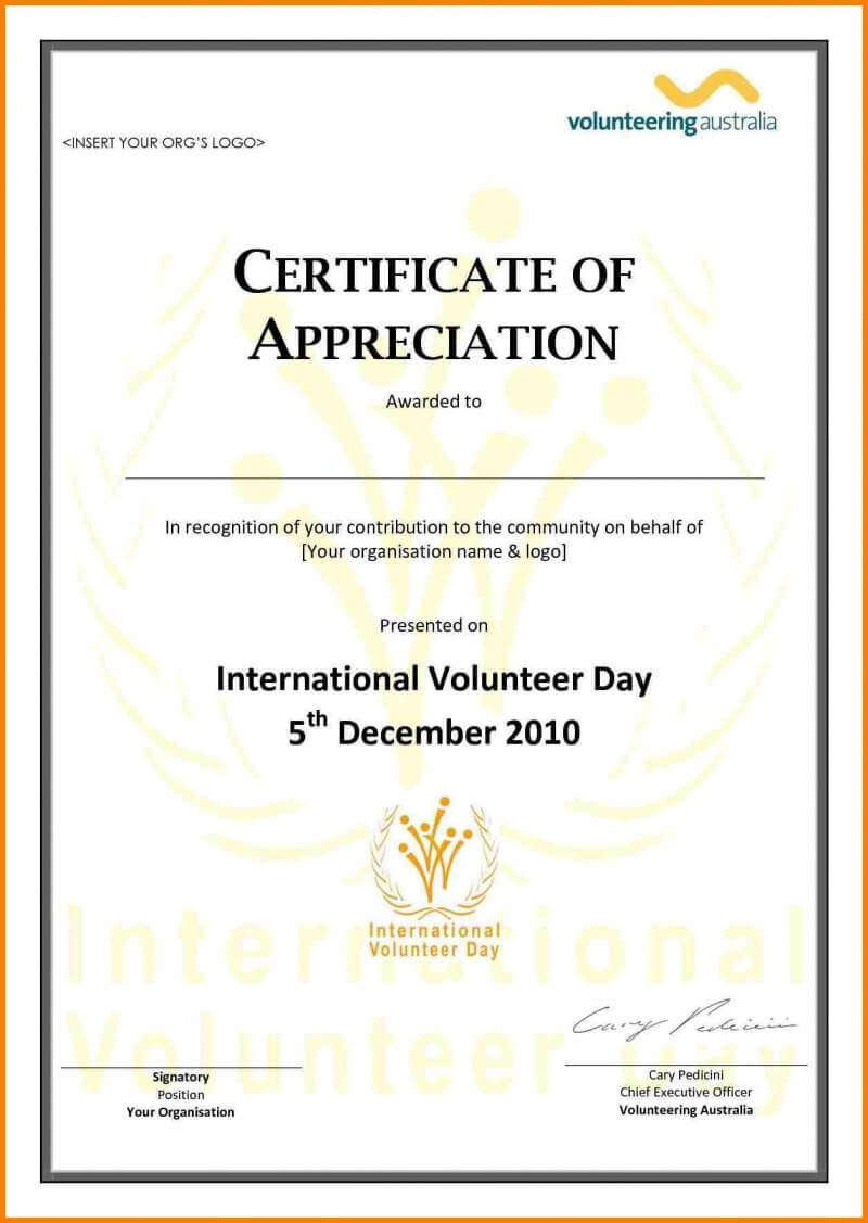 Volunteer Certificate Of Appreciation Template – Diff In Volunteer Certificate Template