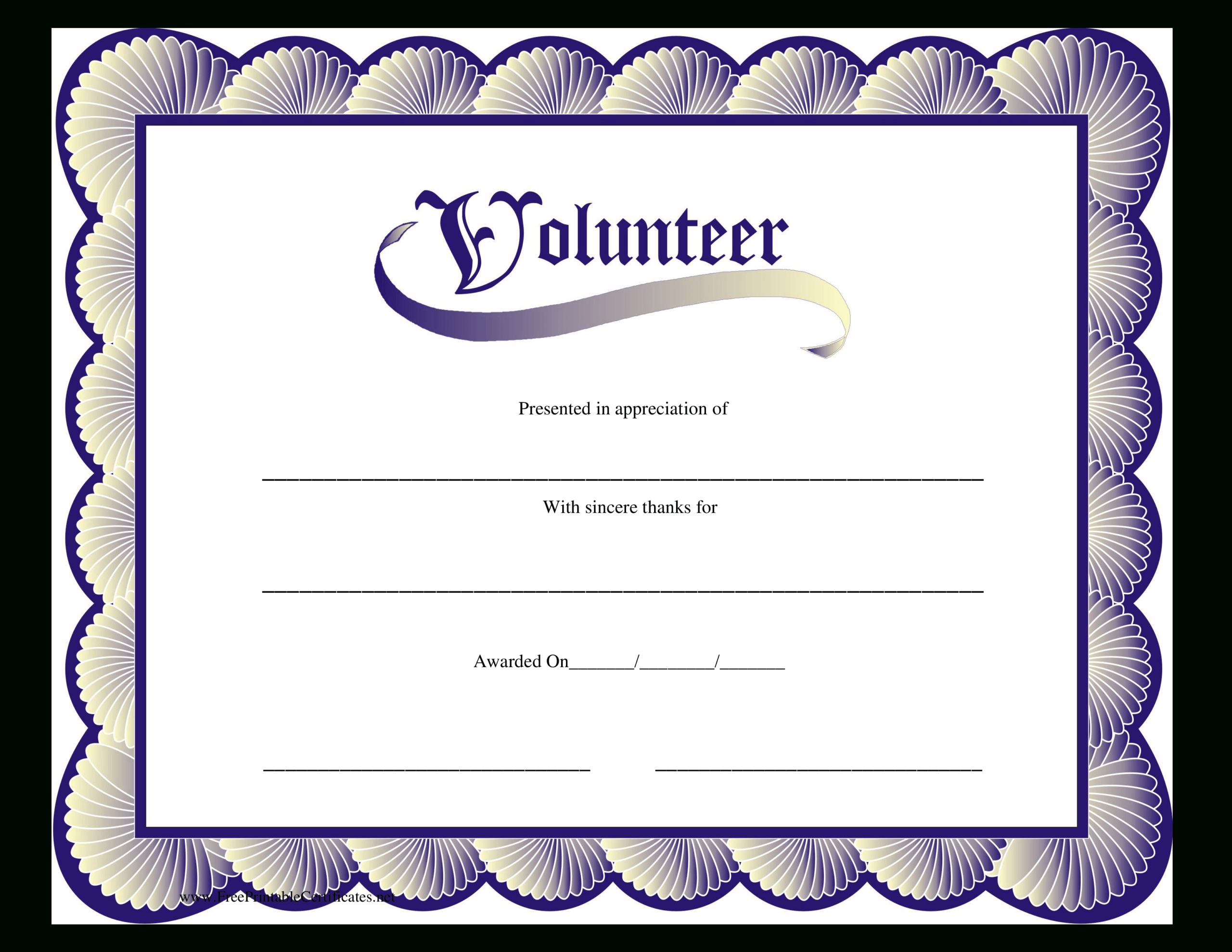 Volunteer Certificate | Templates At Allbusinesstemplates Regarding Volunteer Certificate Template