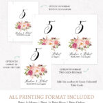 Watercolor Flowers Table Numbers Signage, Editable Numbers Card Template  Digital Printable F9 Pertaining To Table Number Cards Template