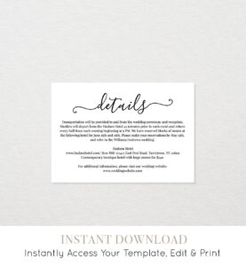 Wedding Details Card Template, Printable Accommodations within Wedding Hotel Information Card Template