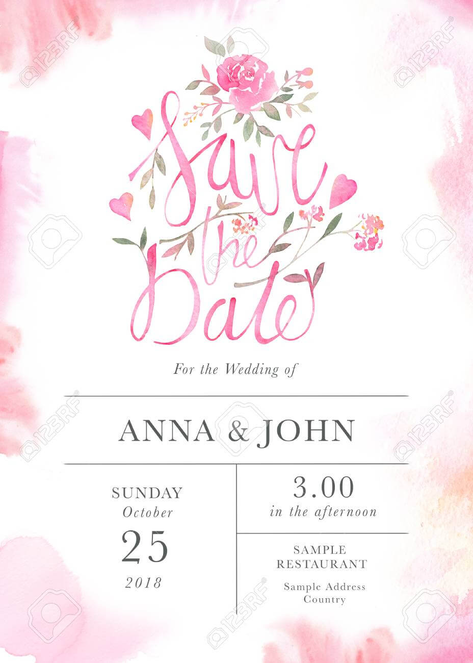 Wedding Invitation Card Template With Watercolor Rose Flowers Pertaining To Sample Wedding Invitation Cards Templates
