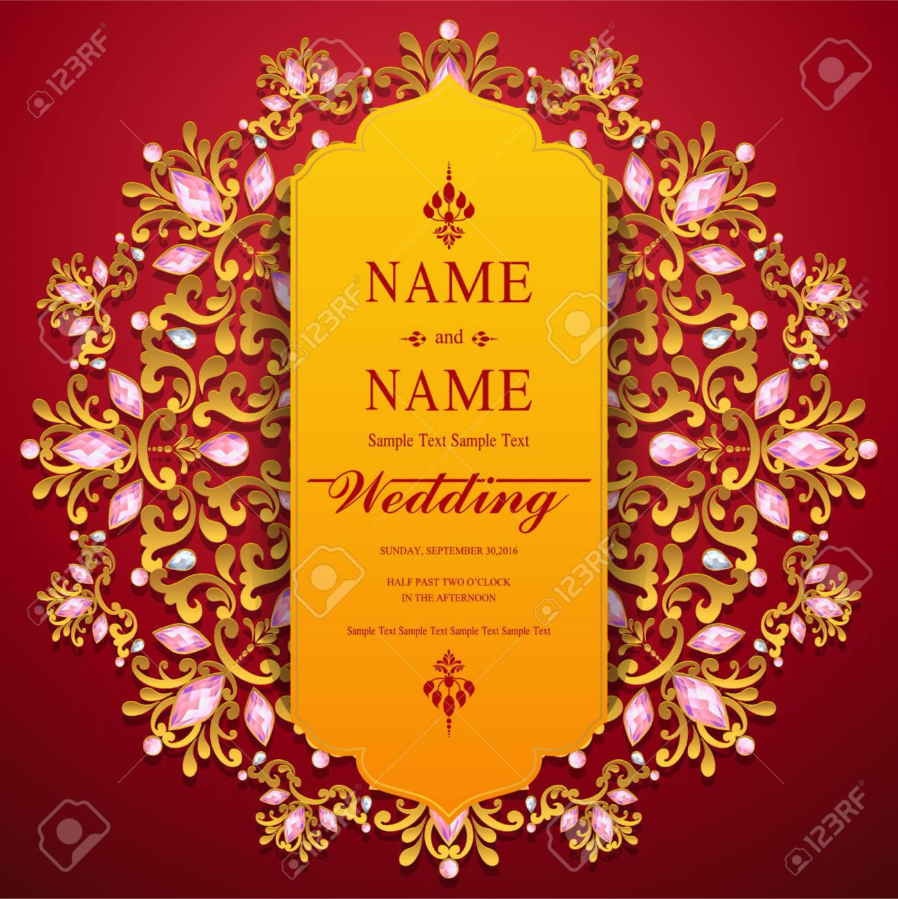 Wedding Invitation Card Templates With Gold Patterned And Crystals.. Pertaining To Sample Wedding Invitation Cards Templates
