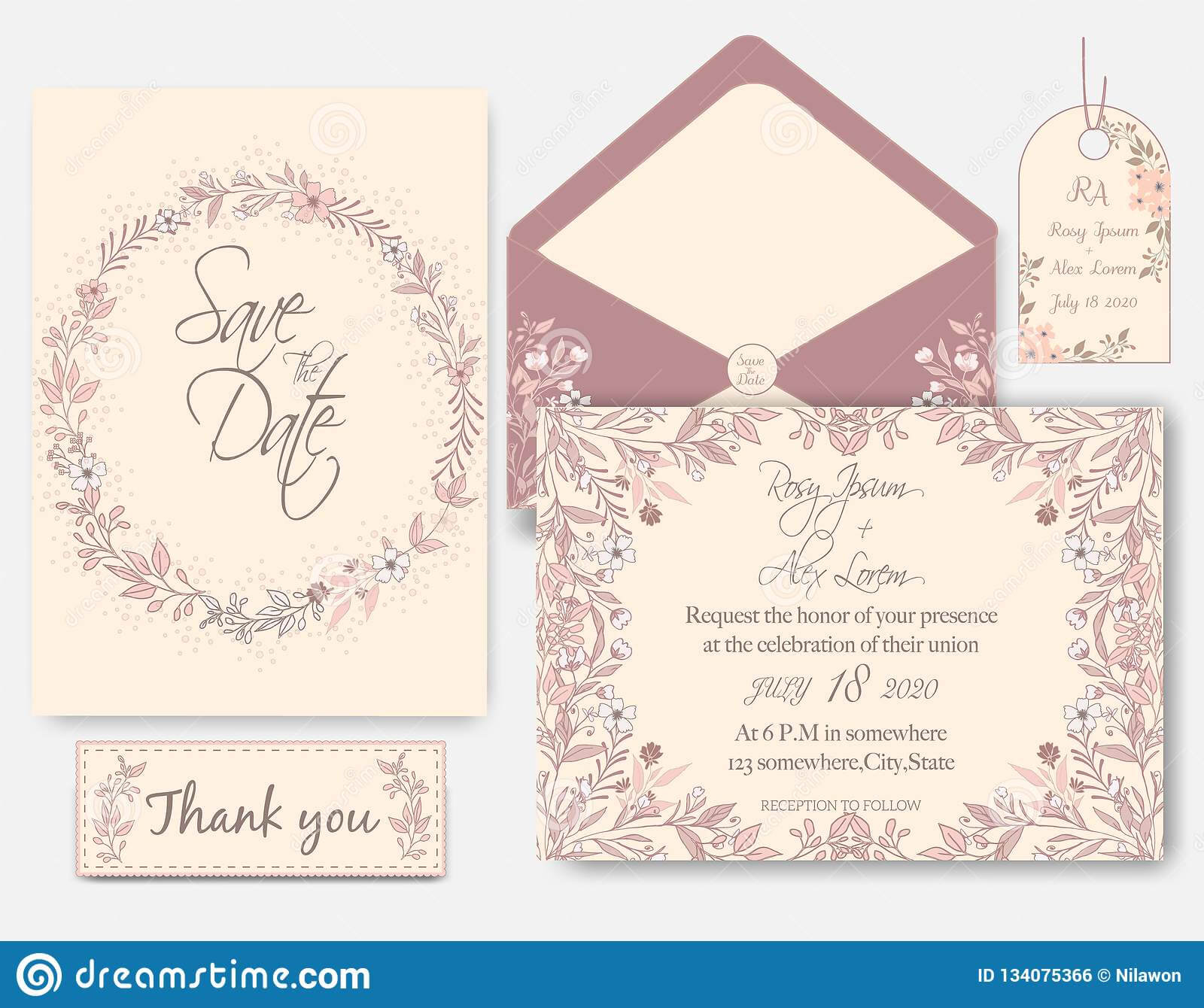 Wedding Invitation Card With Flower Templates Stock Vector Regarding Celebrate It Templates Place Cards
