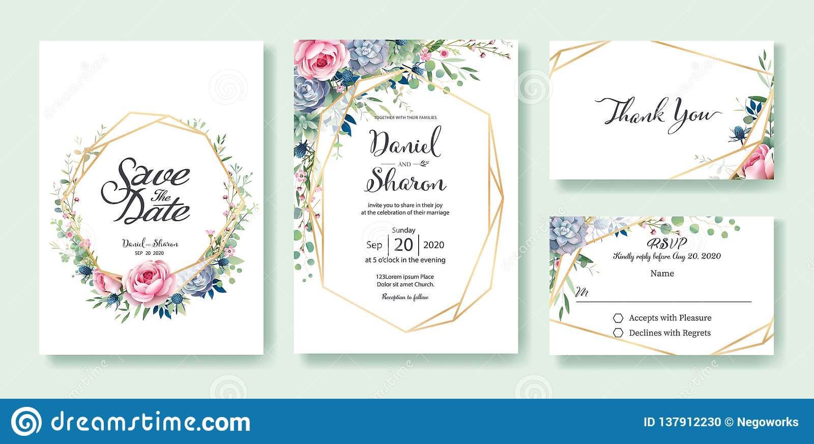 Wedding Invitation, Save The Date, Thank You, Rsvp Card With Regard To Church Invite Cards Template