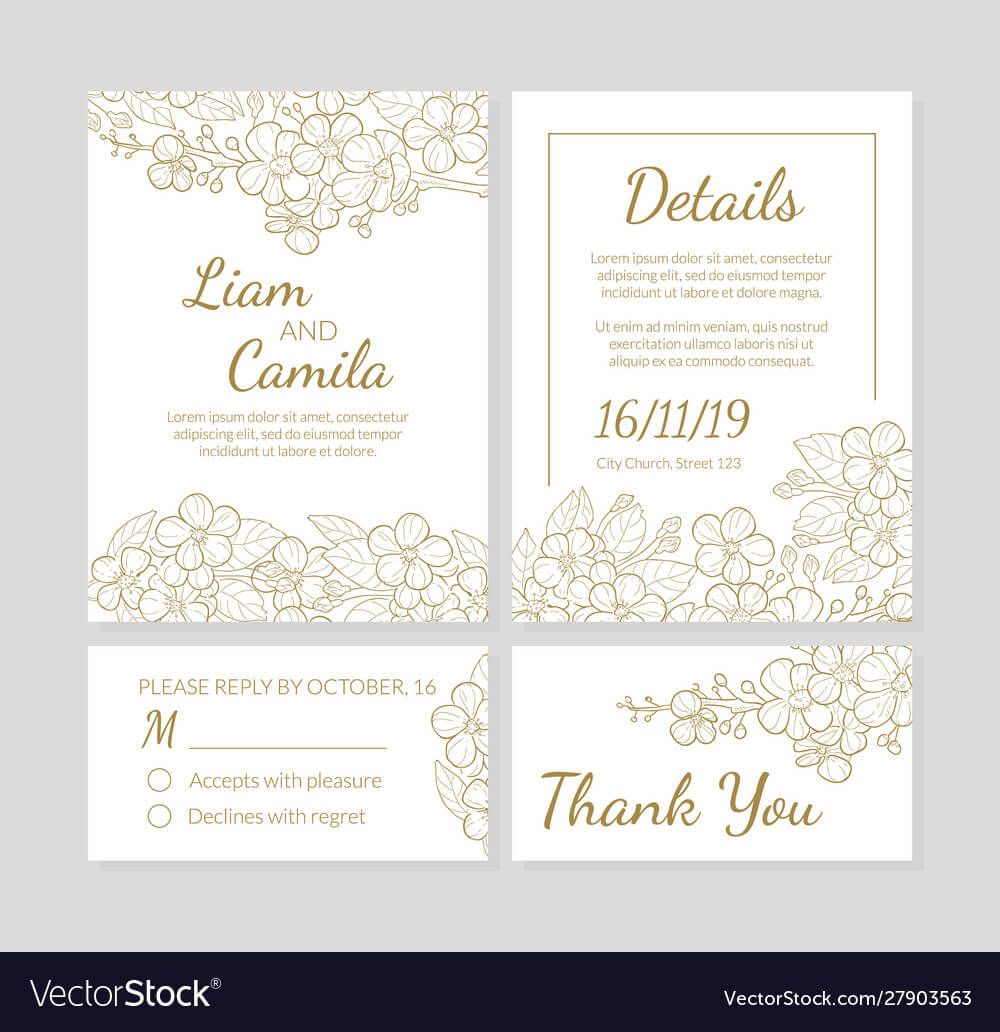Wedding Invitation Template Set Thank You Card Throughout Template For Wedding Thank You Cards