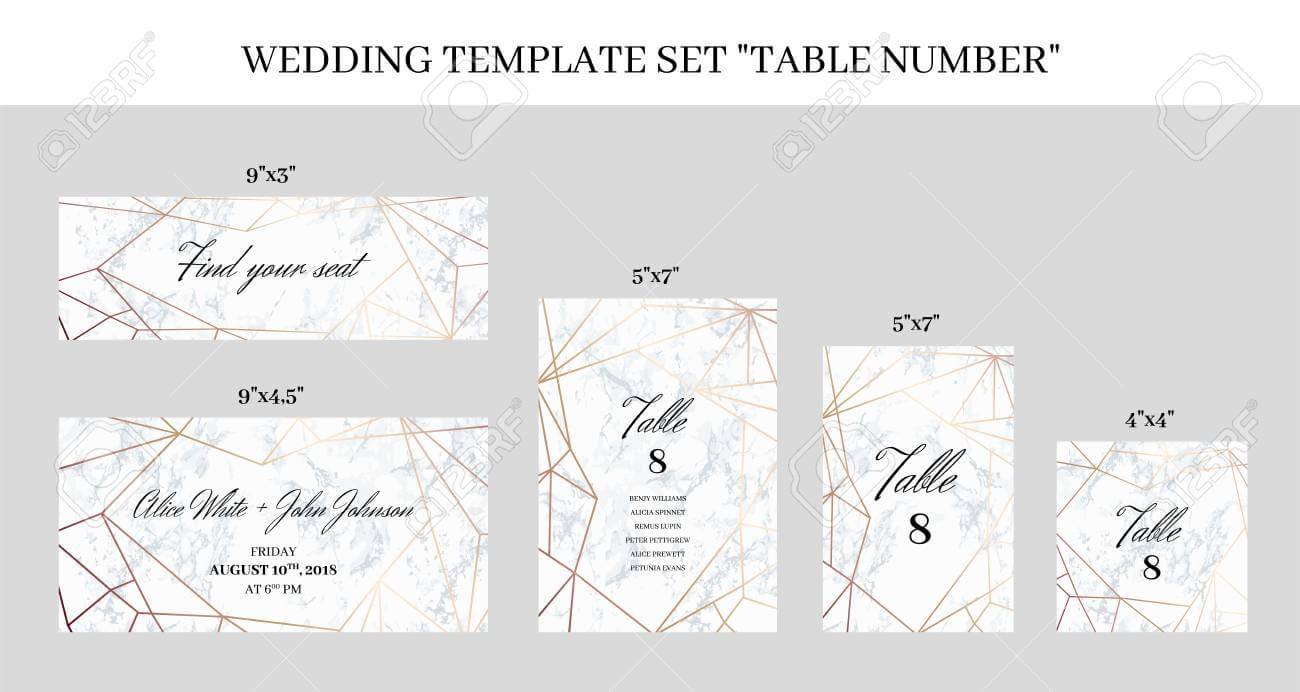 Wedding Template Set Table Number Cards. White Marble Background.. Throughout Table Number Cards Template