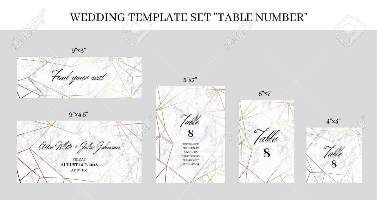 Wedding Template Set Table Number Cards. White Marble Background.. Throughout Table Number Cards Template