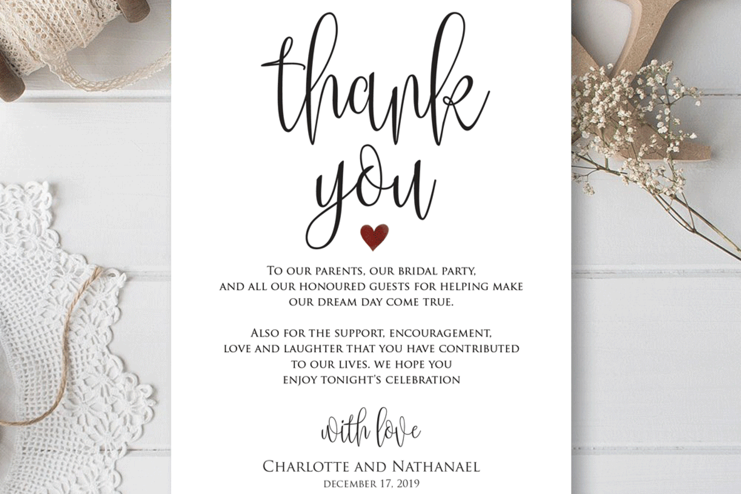 Wedding Thank You Note, Printable Thank You Card Template Throughout Template For Wedding Thank You Cards