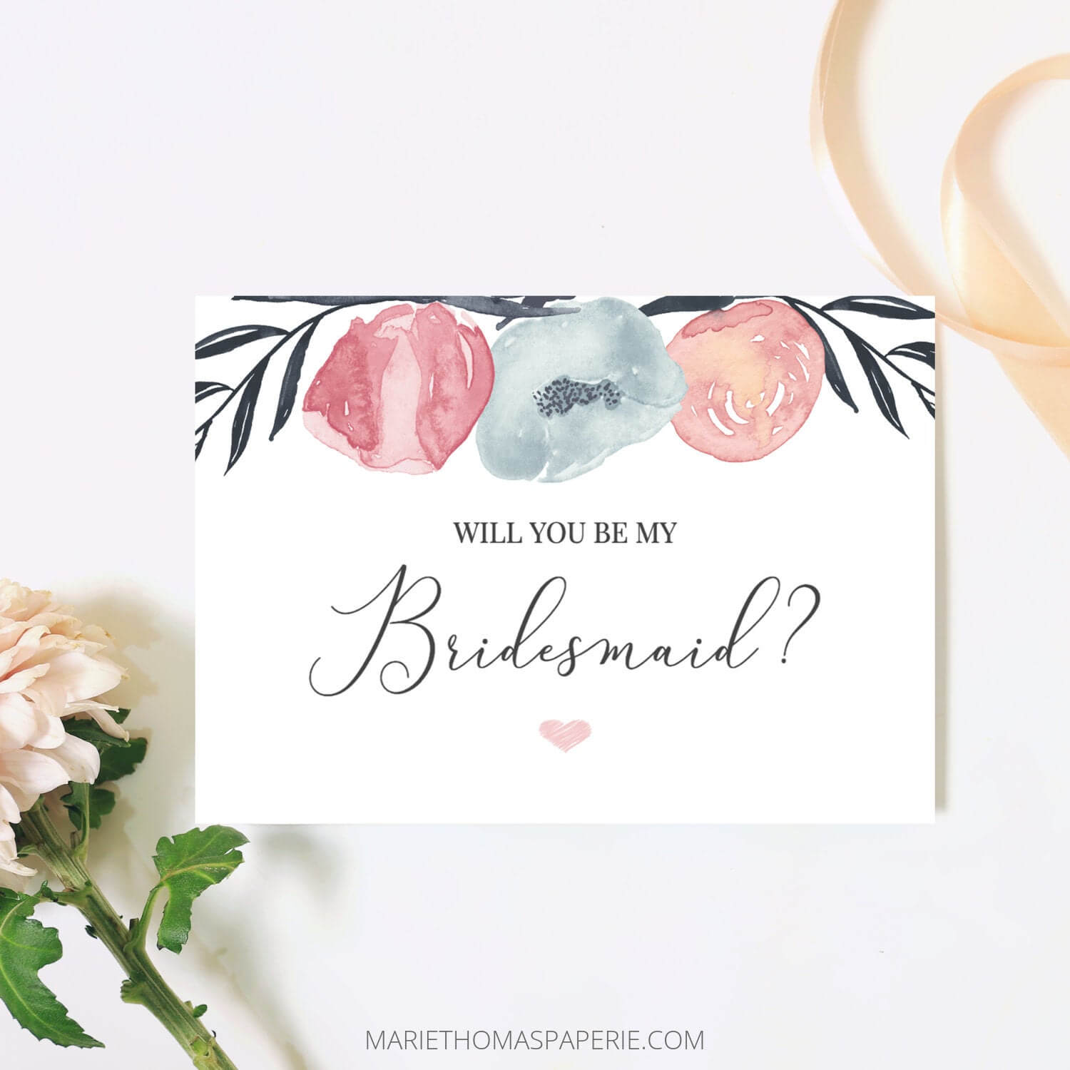 Will You Be My Bridesmaid Card Bridesmaid Proposal Card Pink Navy Floral  Bridesmaid Card Maid Of Honor Proposal Printable 106 05Bp With Will You Be My Bridesmaid Card Template