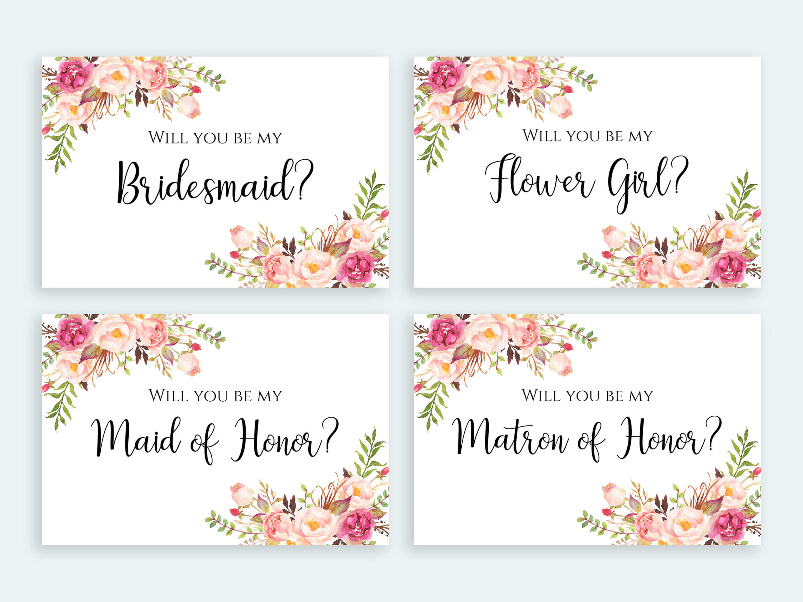 Will You Be My Bridesmaid Card Printable Set Floral Cards Multipack Flower  Girl Invitation Pack Digital Download Pdf Jpeg Template Print Throughout Will You Be My Bridesmaid Card Template