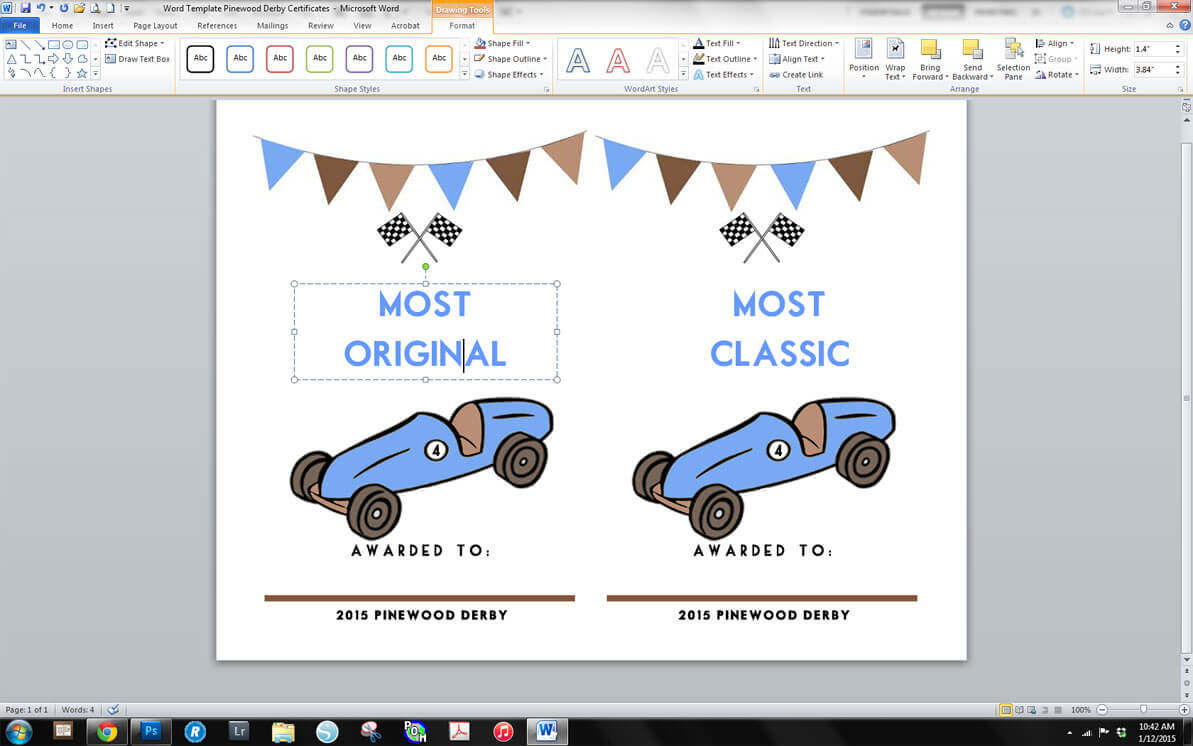 Word Template Pinewood Derby Throughout Pinewood Derby Certificate Template