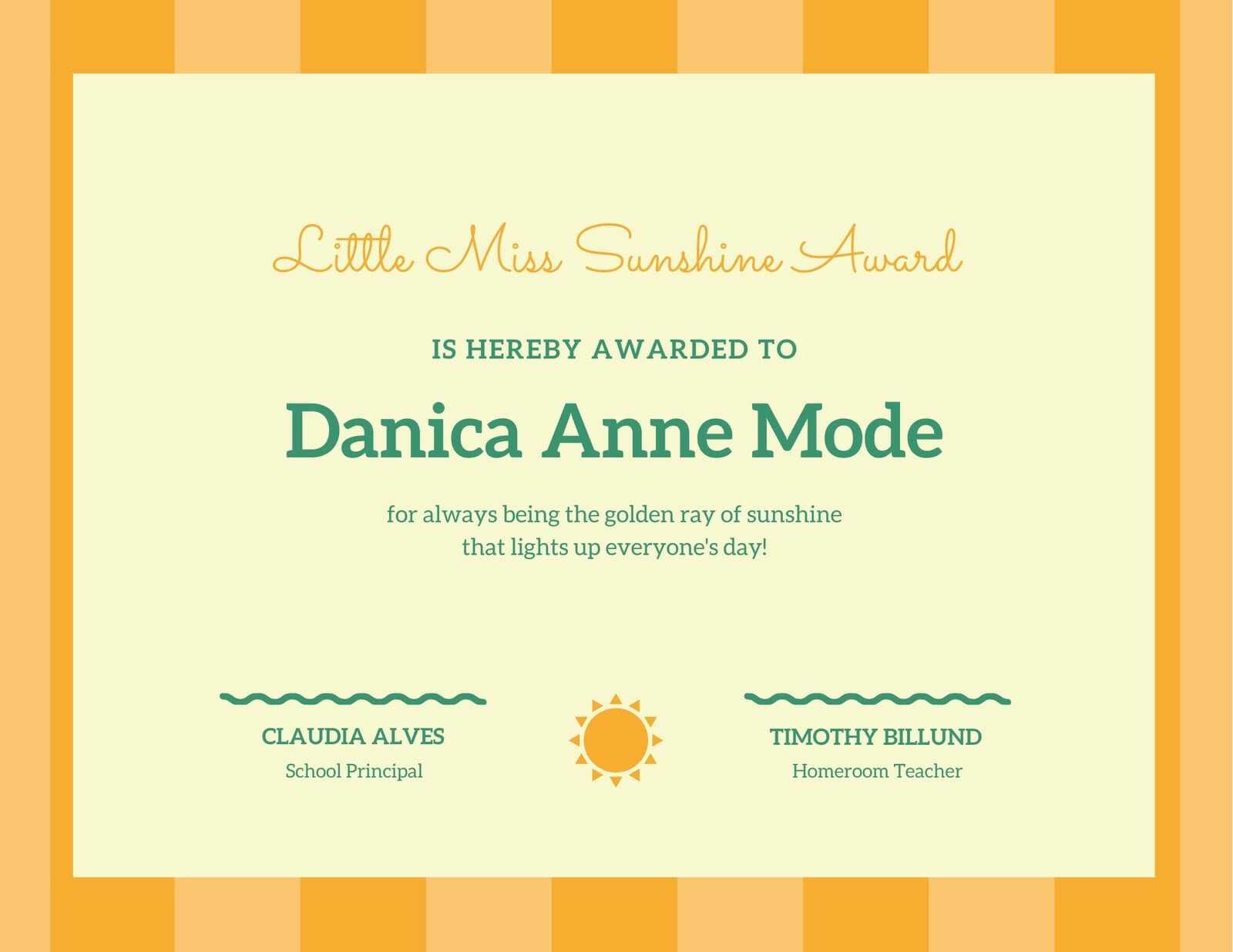 Yellow Sunshine Fun Certificate – Templatescanva Within Fun Certificate Templates